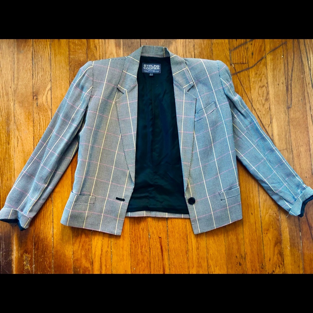Stirling Cooper Cropped Blazer- B&W with yellow/red stripes